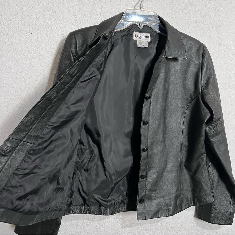 Vintage Bagatelle Black Kid Leather Button Front Lined Biker Moto Jacket 6 - Picture 7 of 13